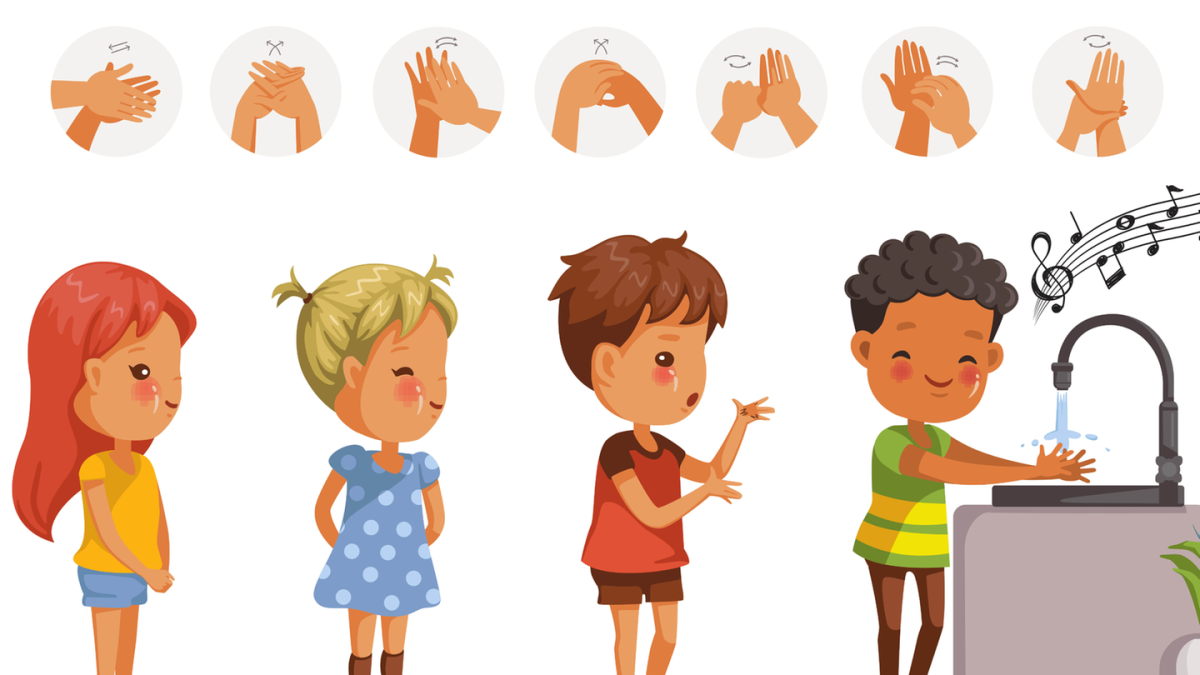 Дети моют руки в садике вектор