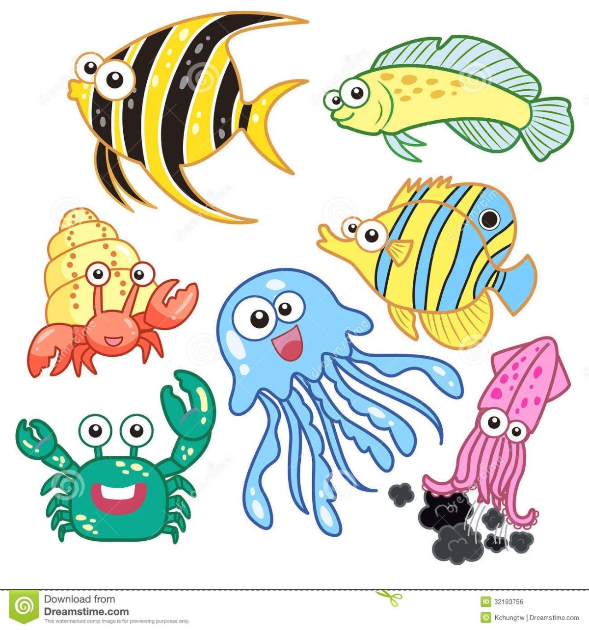 Мультяшные рыбки и морские звезды