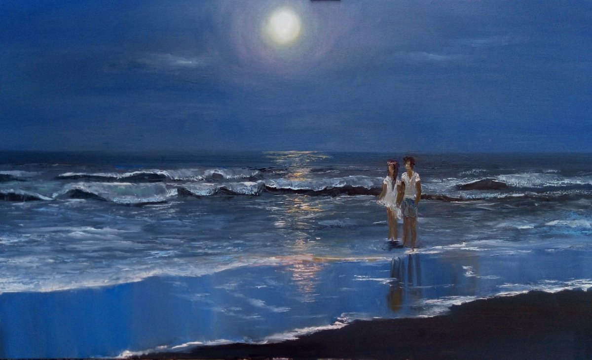 Луна отражается в воде обои gif