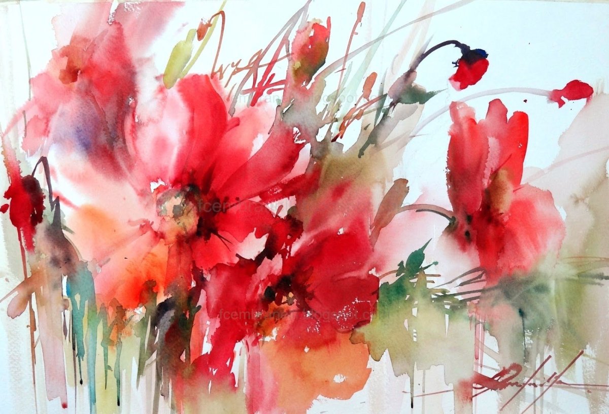 Цветы цветные из акварели