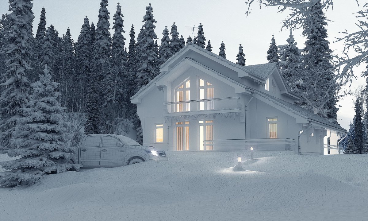 Коттедж в зимнем лесу