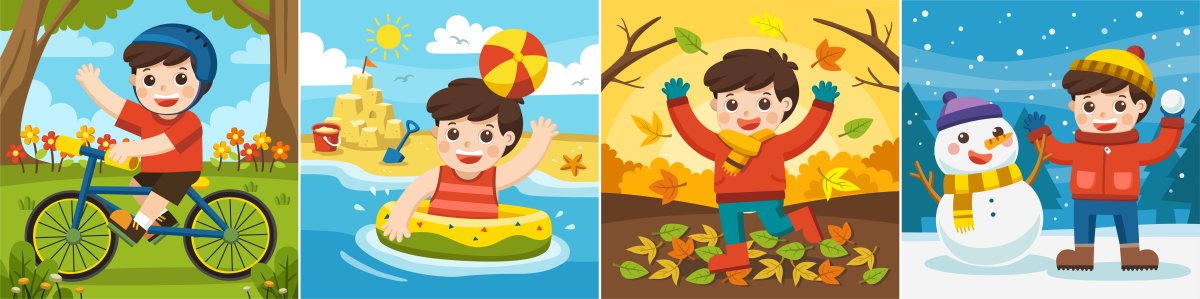 Времена года люди вектор