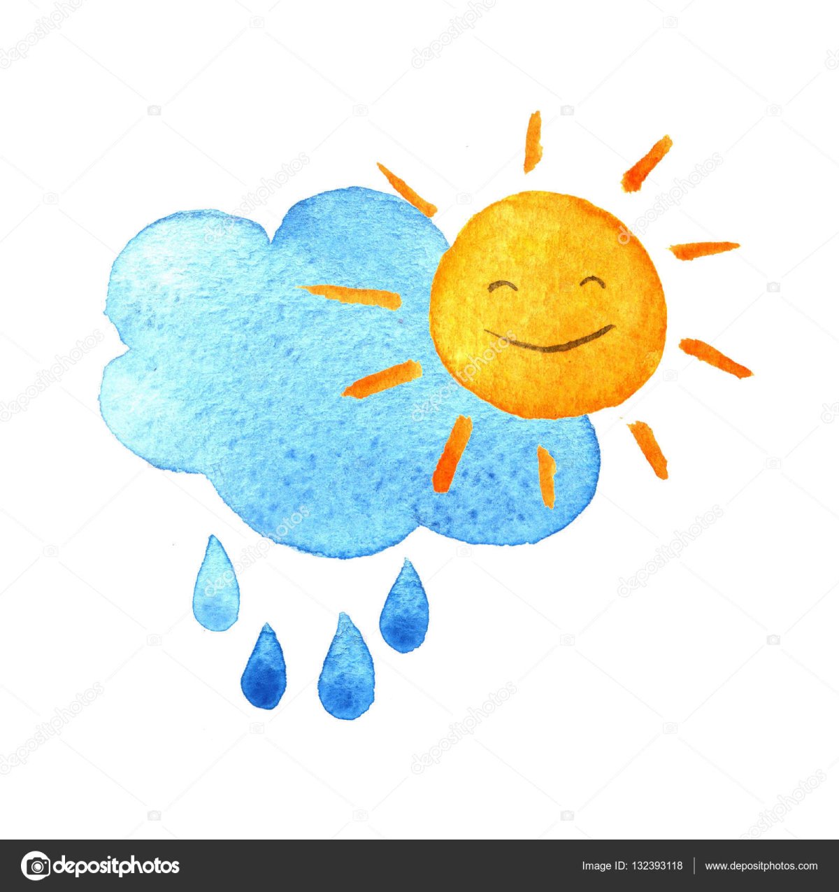 Солнышко и дождик рисование