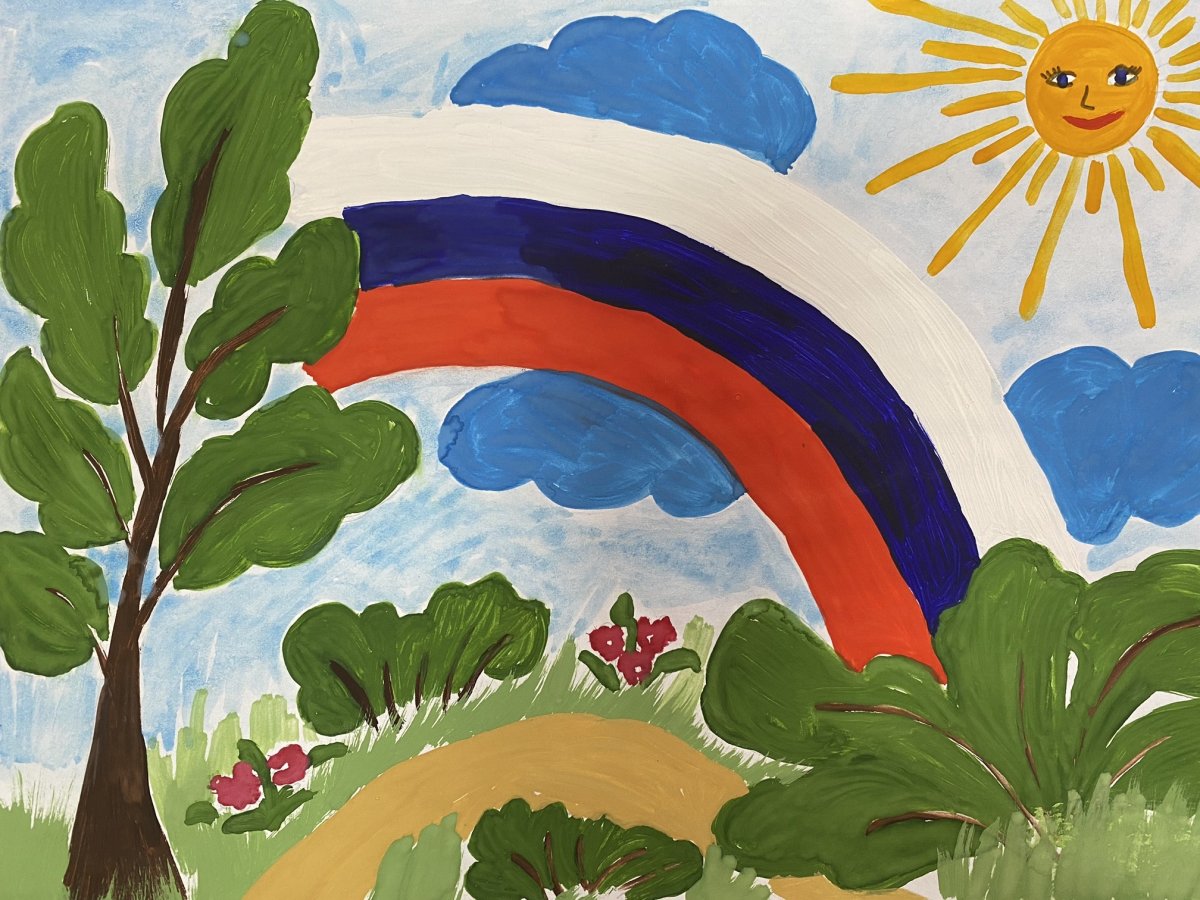 Дети с российским флагом