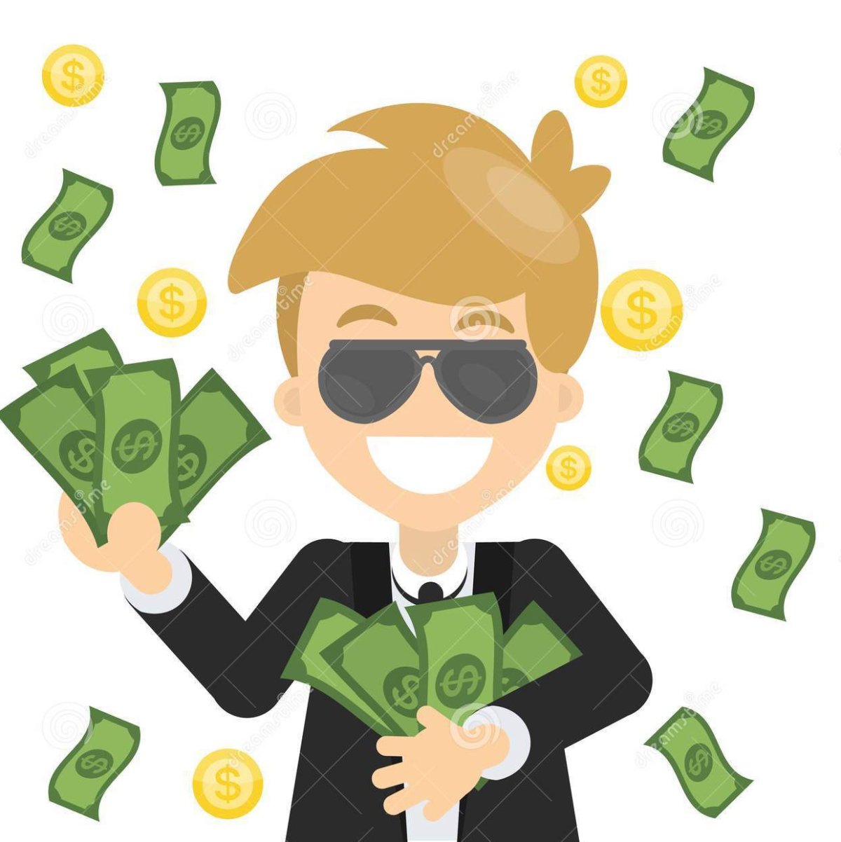 Человек с деньгами иллюстрация