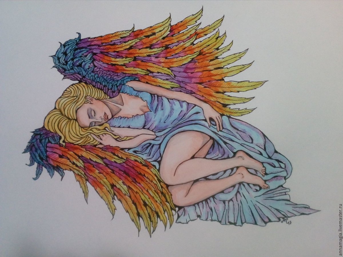 Спящий ангел акварель