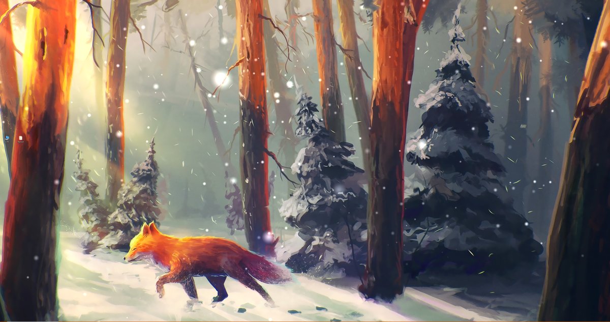 Лиса зимой арт