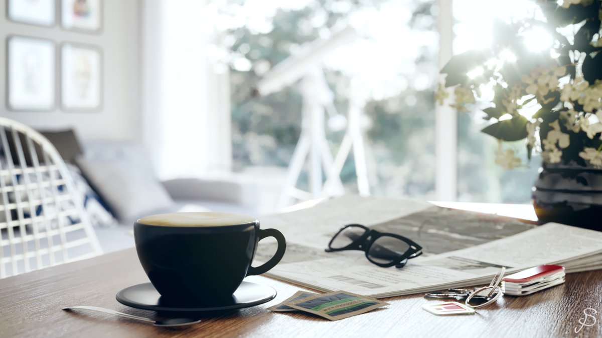 Чашка кофе в интерьере