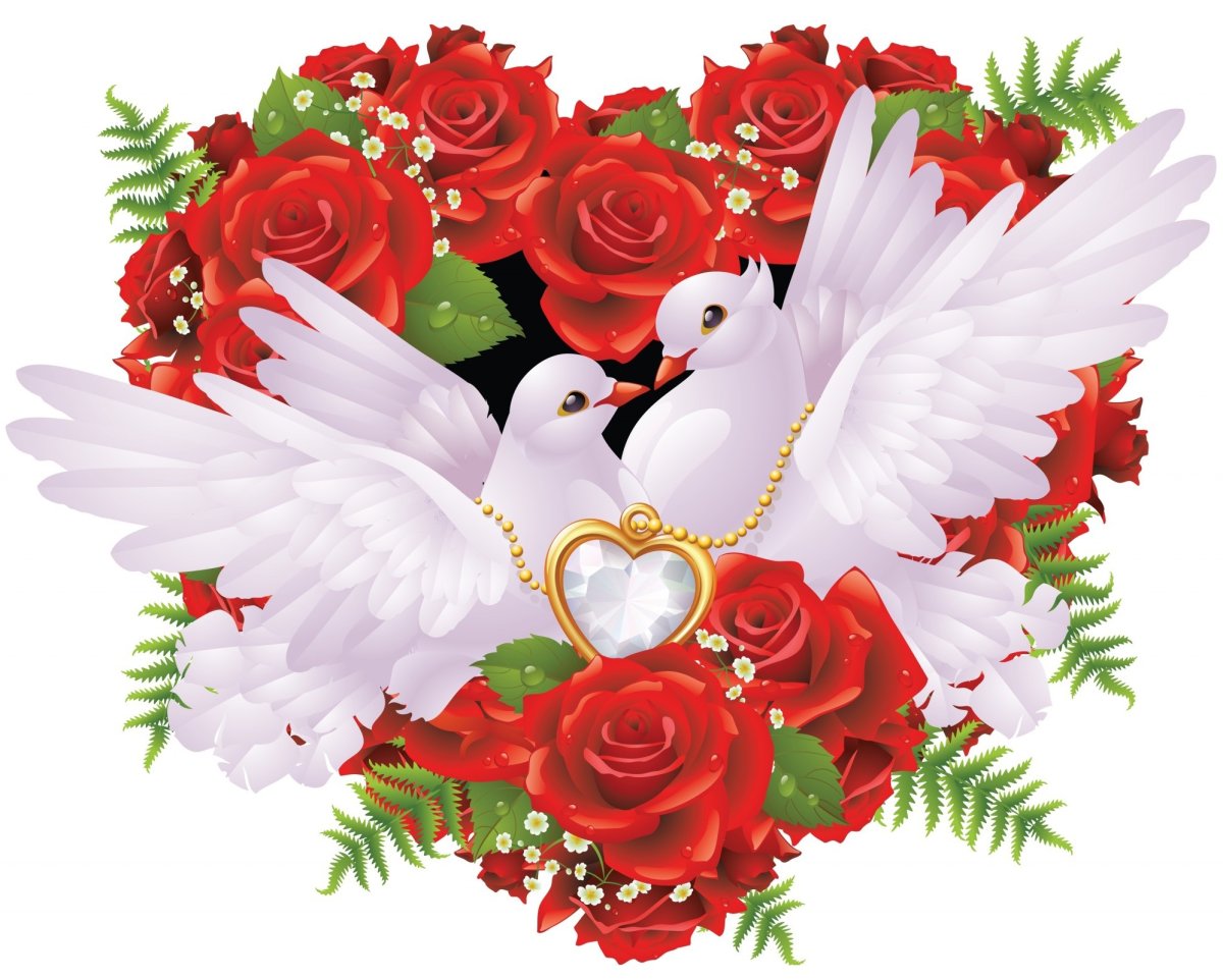 Свадебные голуби с сердечком