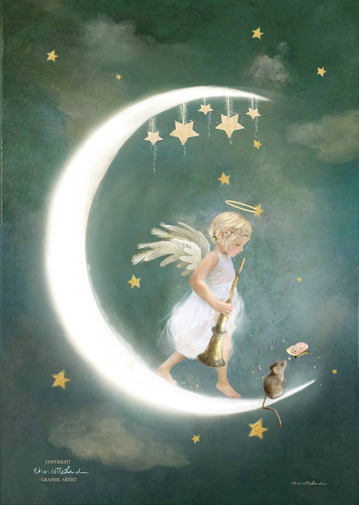 Картинка девочка на качелях на Луне