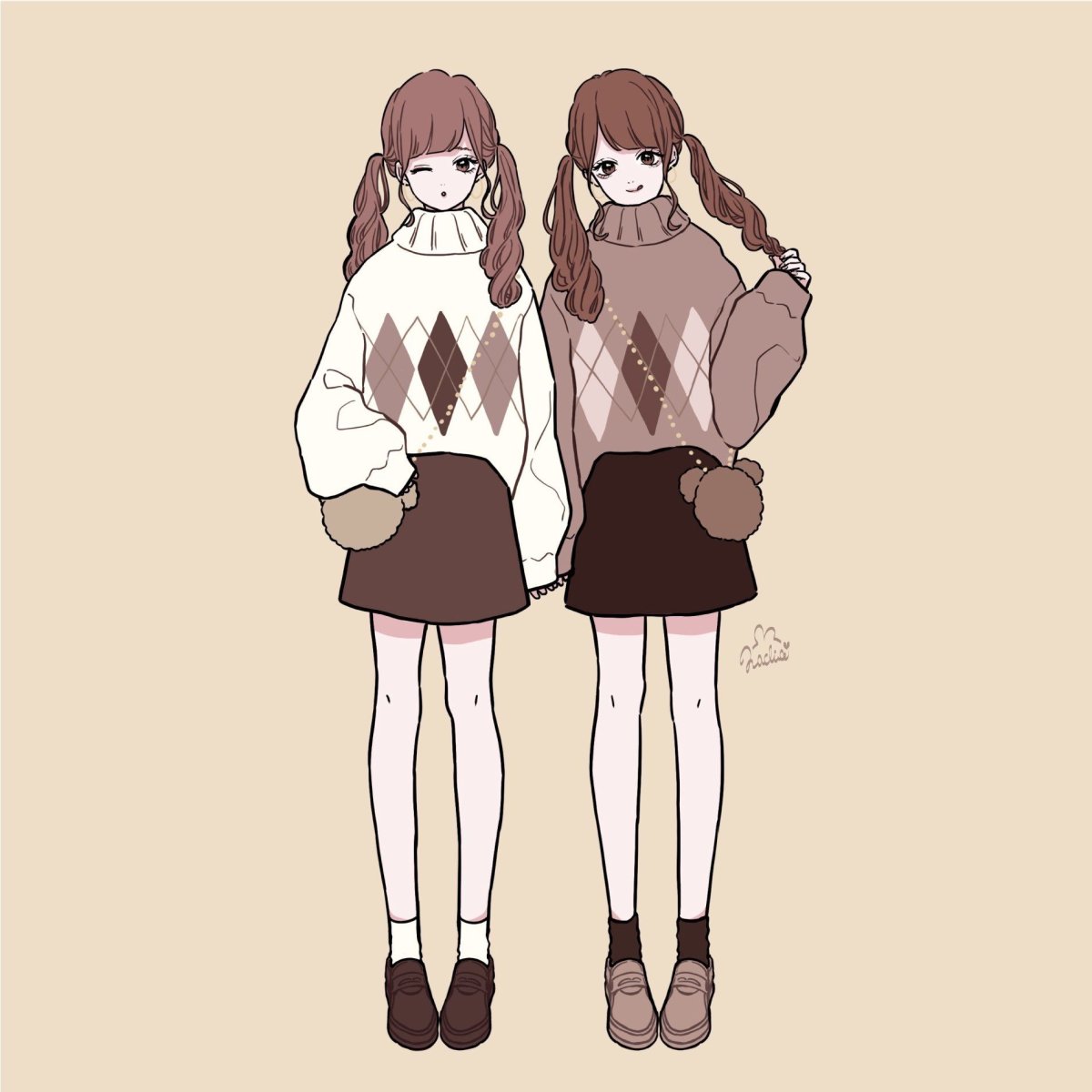 Близняшки с каштановыми волосами рисунок для книги