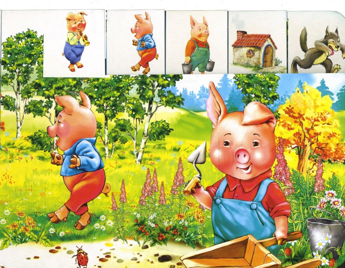 Три поросенка и волк вектор