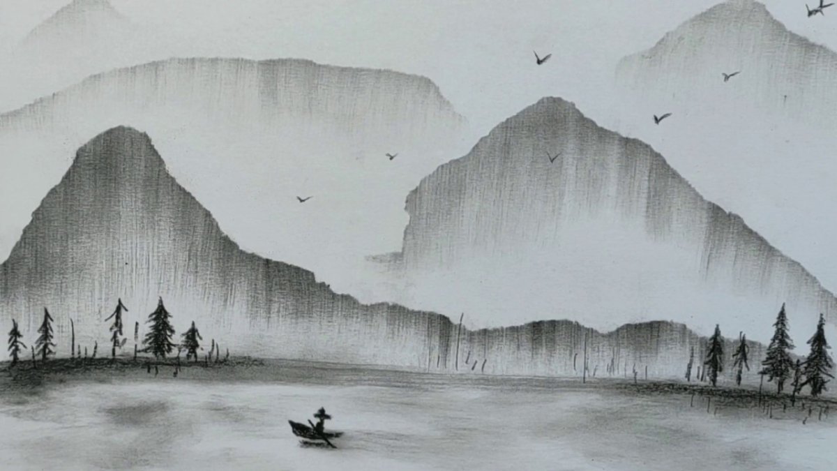 Пейзажи нарисованные углем