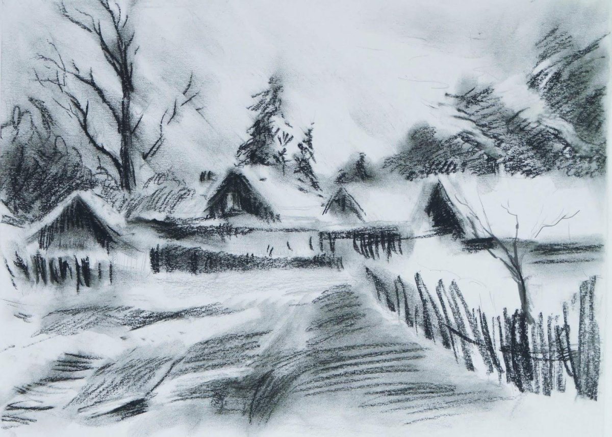 Пейзаж углем