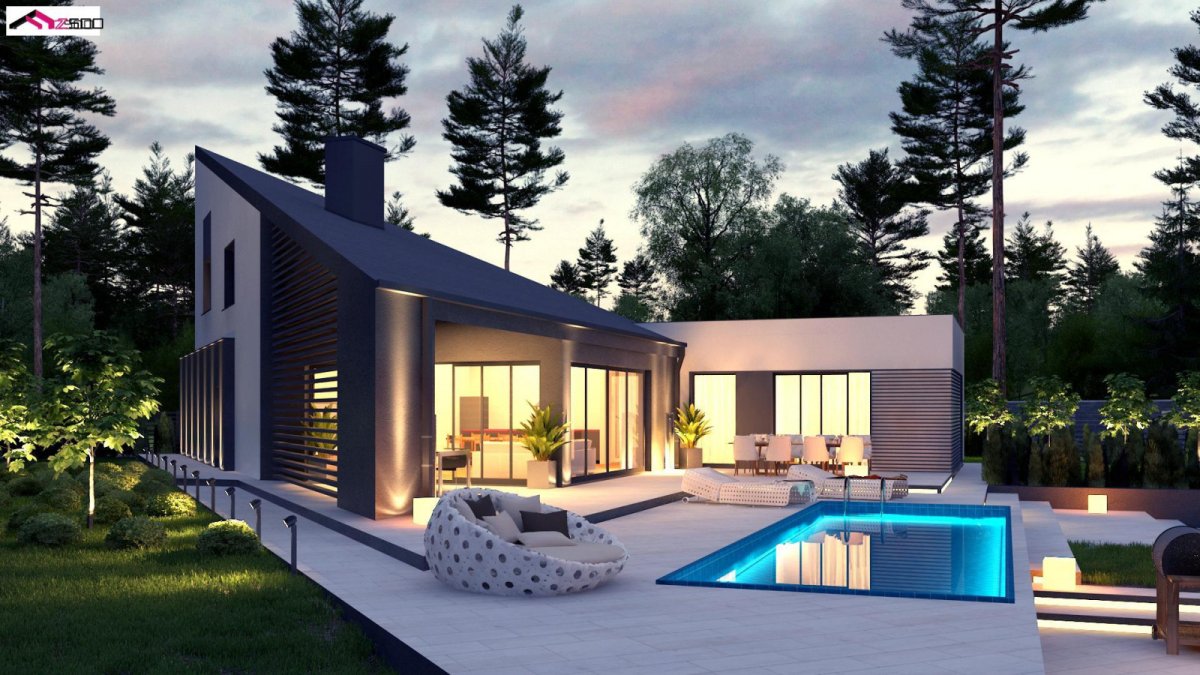 Дом с мансардой и бассейном