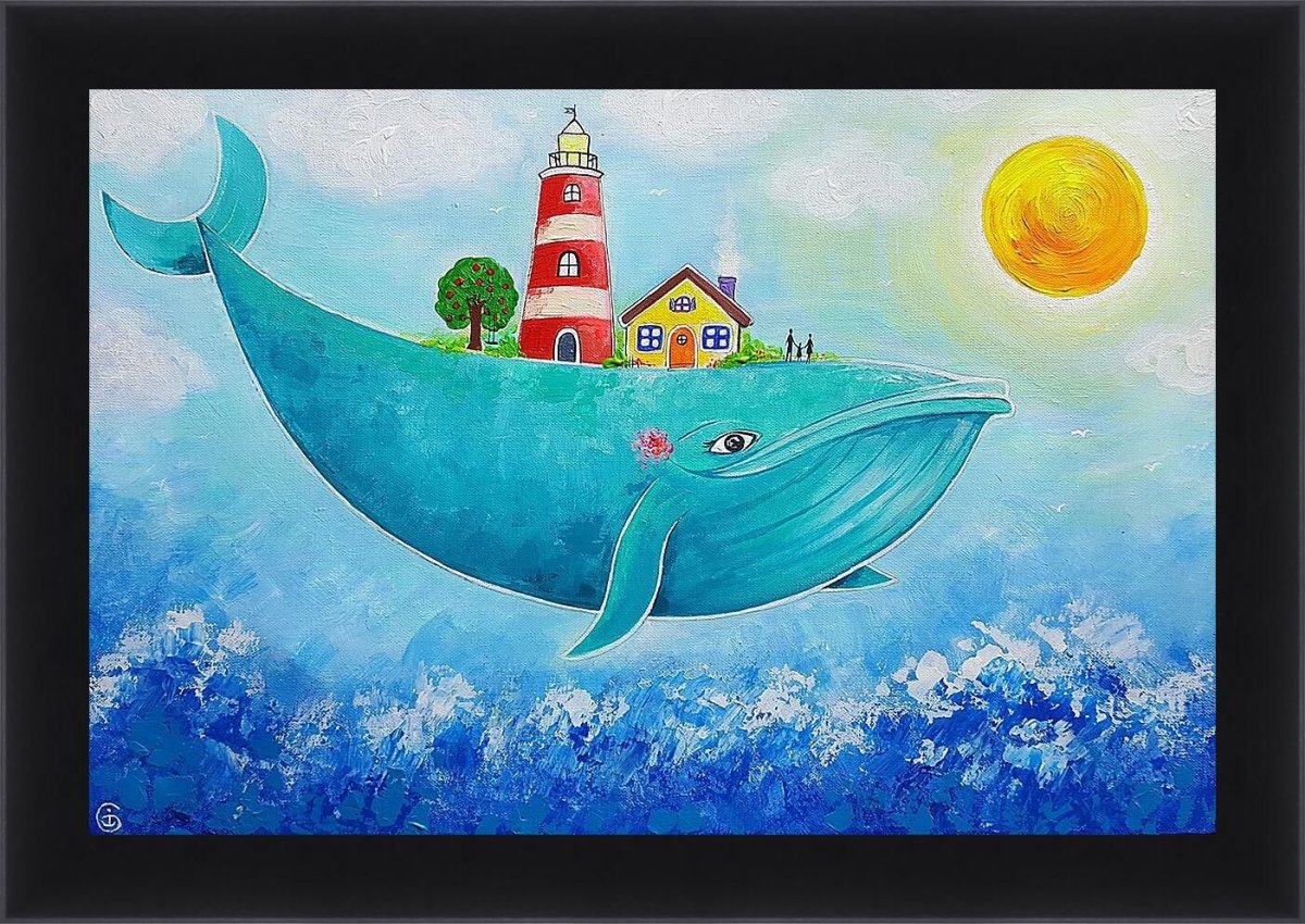 Картина кит и лодка