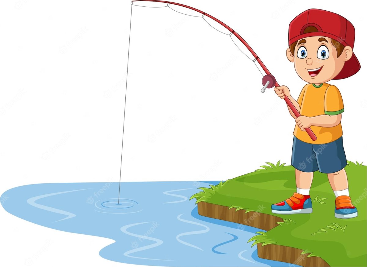 3 Boys Fishing on Lake illustration gif