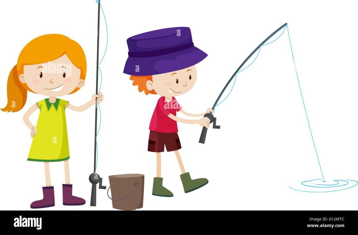 Ловит рыбу на озере вектор