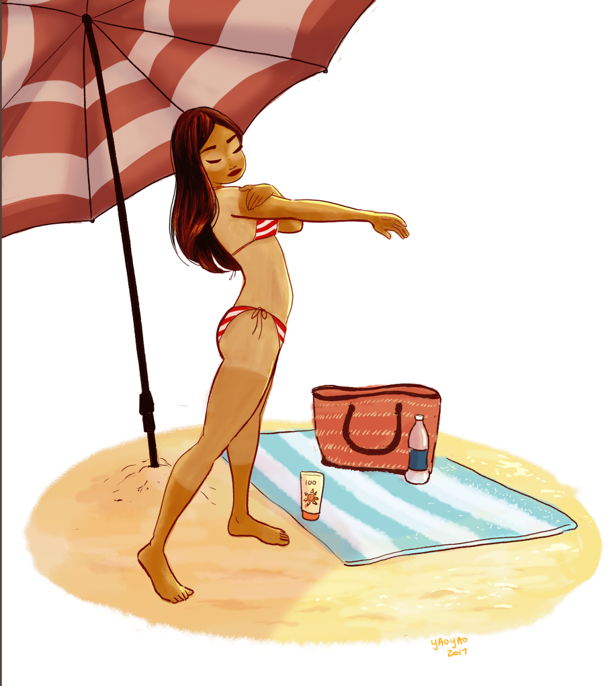 Нарисованная девушка загорает