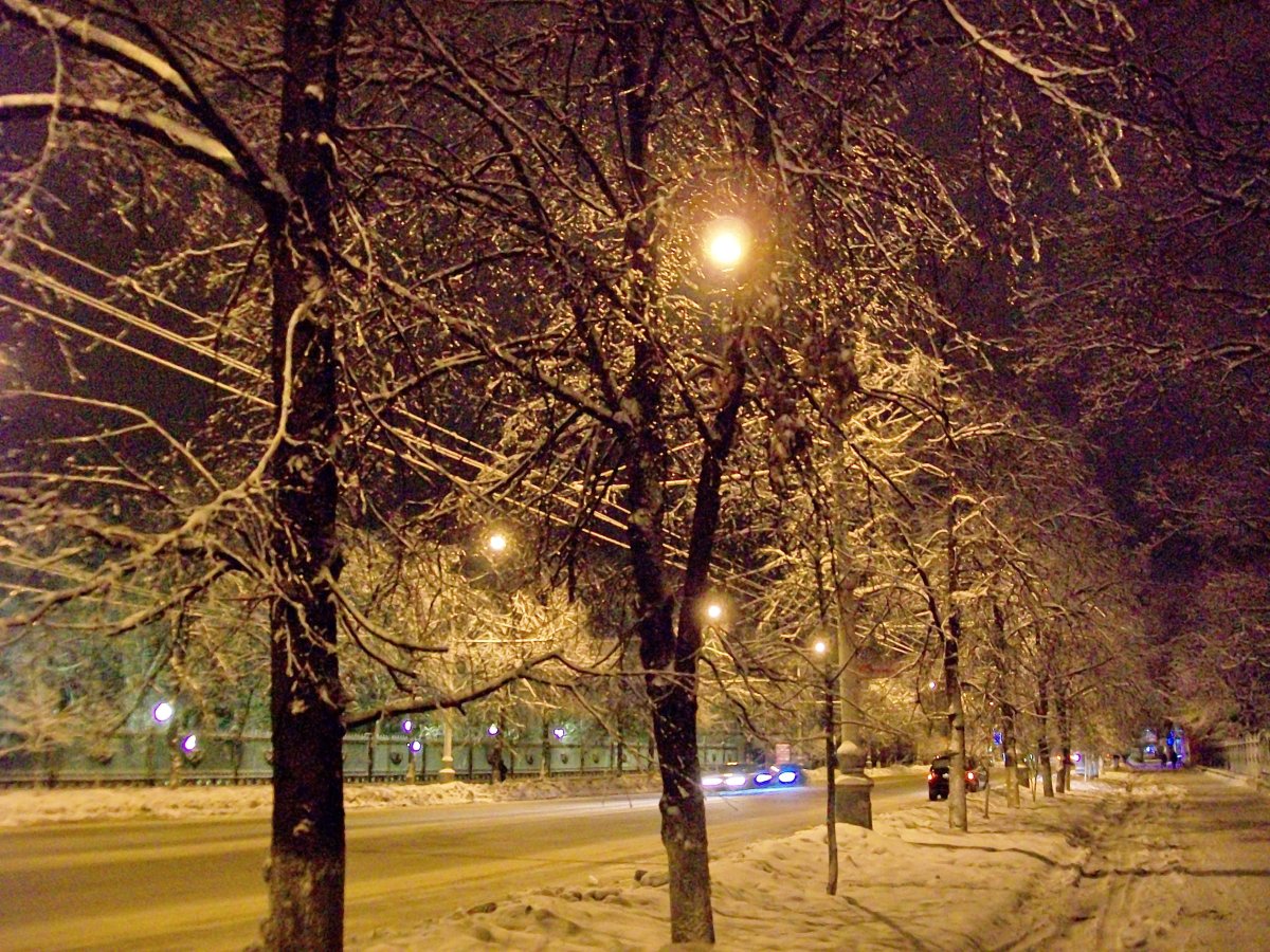 Снег вечером