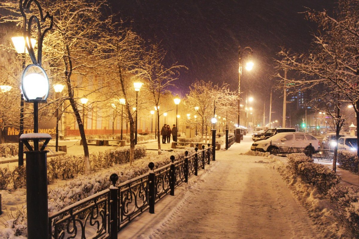 Парк зимой вечером