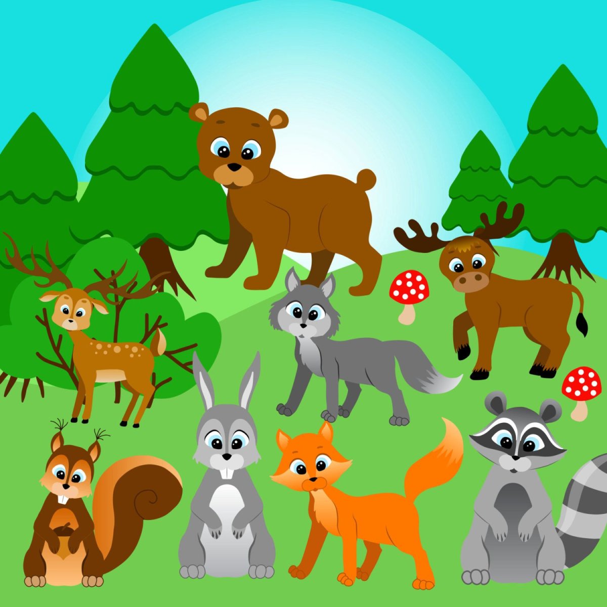 Woodland animals вектор