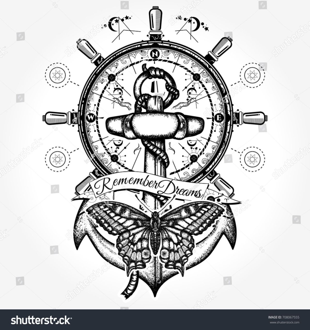 Тату якорь и штурвал