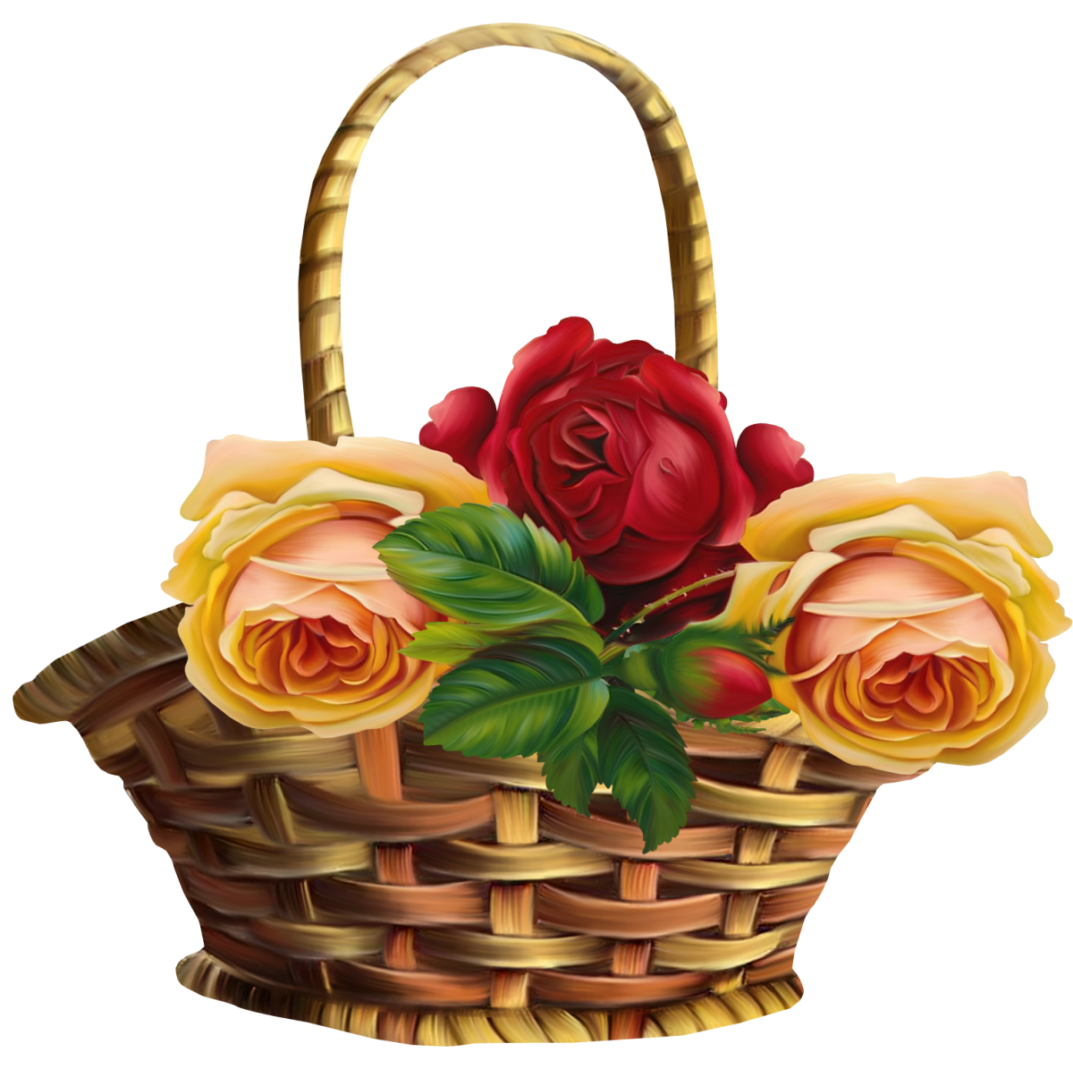 Корзина с цветами на прозрачном фоне