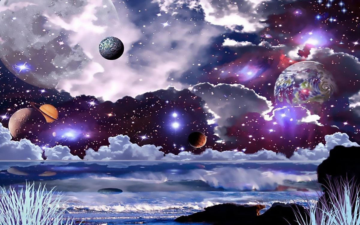 Звездное небо с планетами