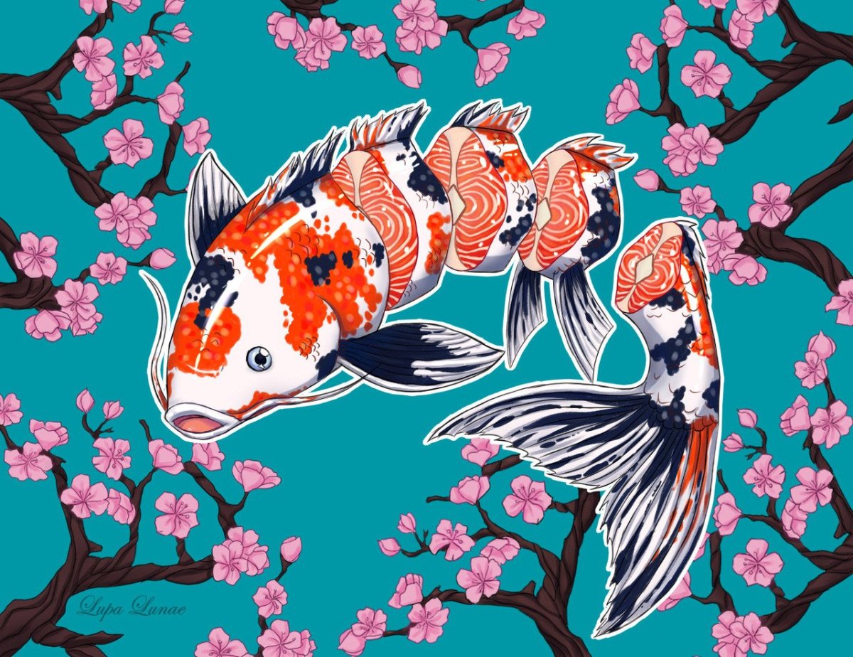 Рыбки кои арт Япония