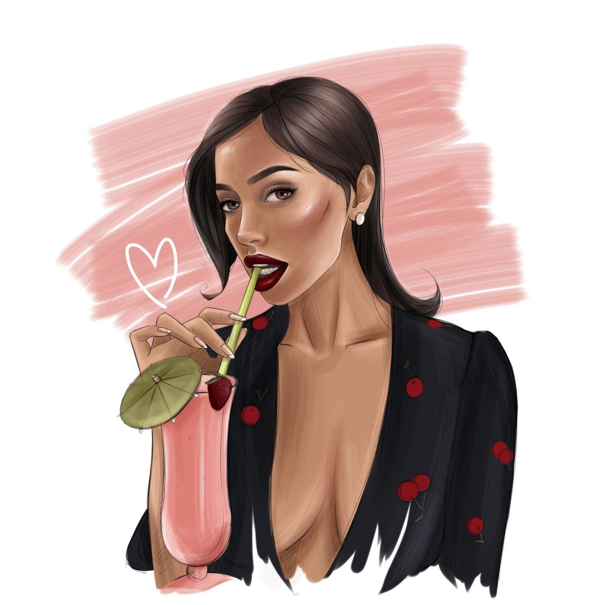 Нарисовать девушку с коктейлем