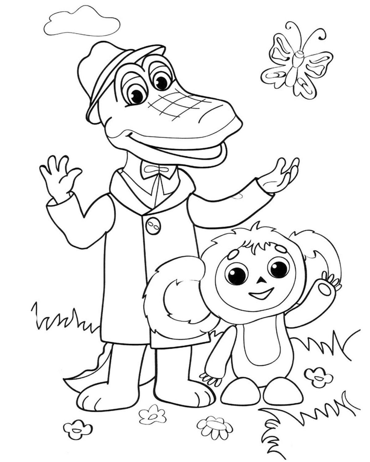 Раскраска про Чебурашку и крокодила Гену