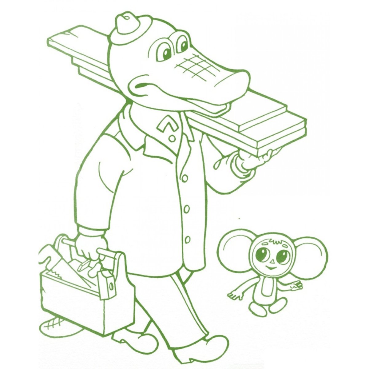 Крокодил Гена и Чебурашка раскраска