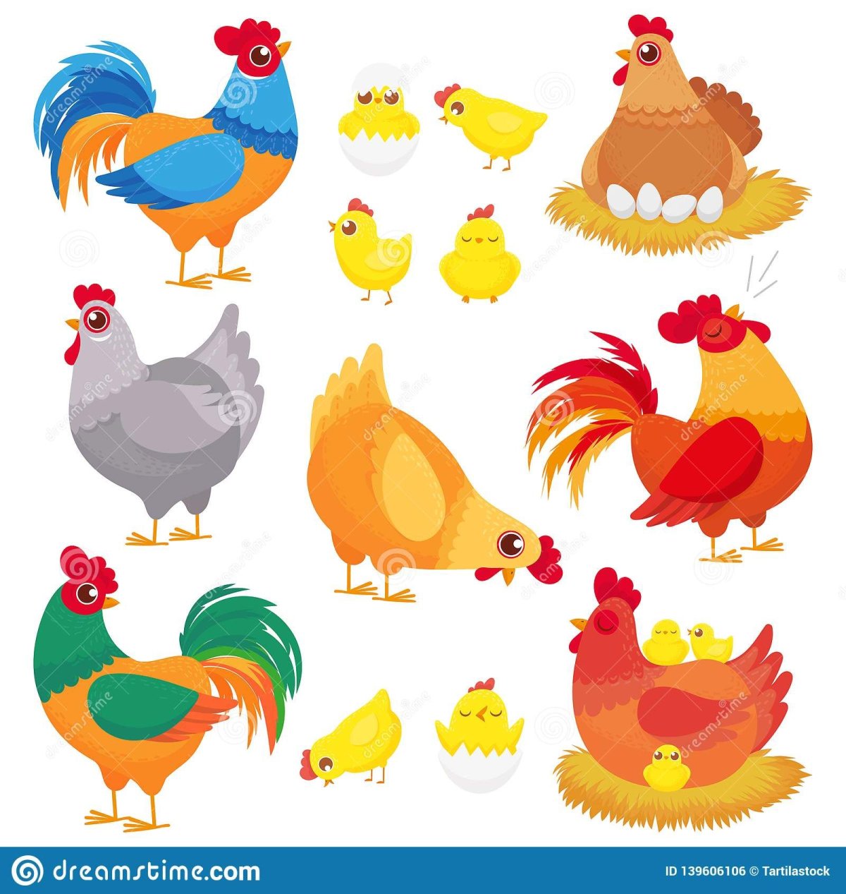Курица с цыплятами вектор