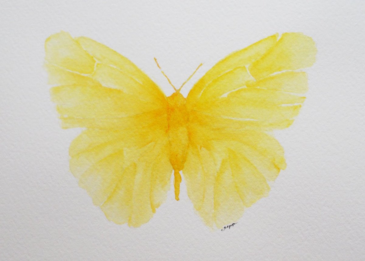 Желтая бабочка акварель