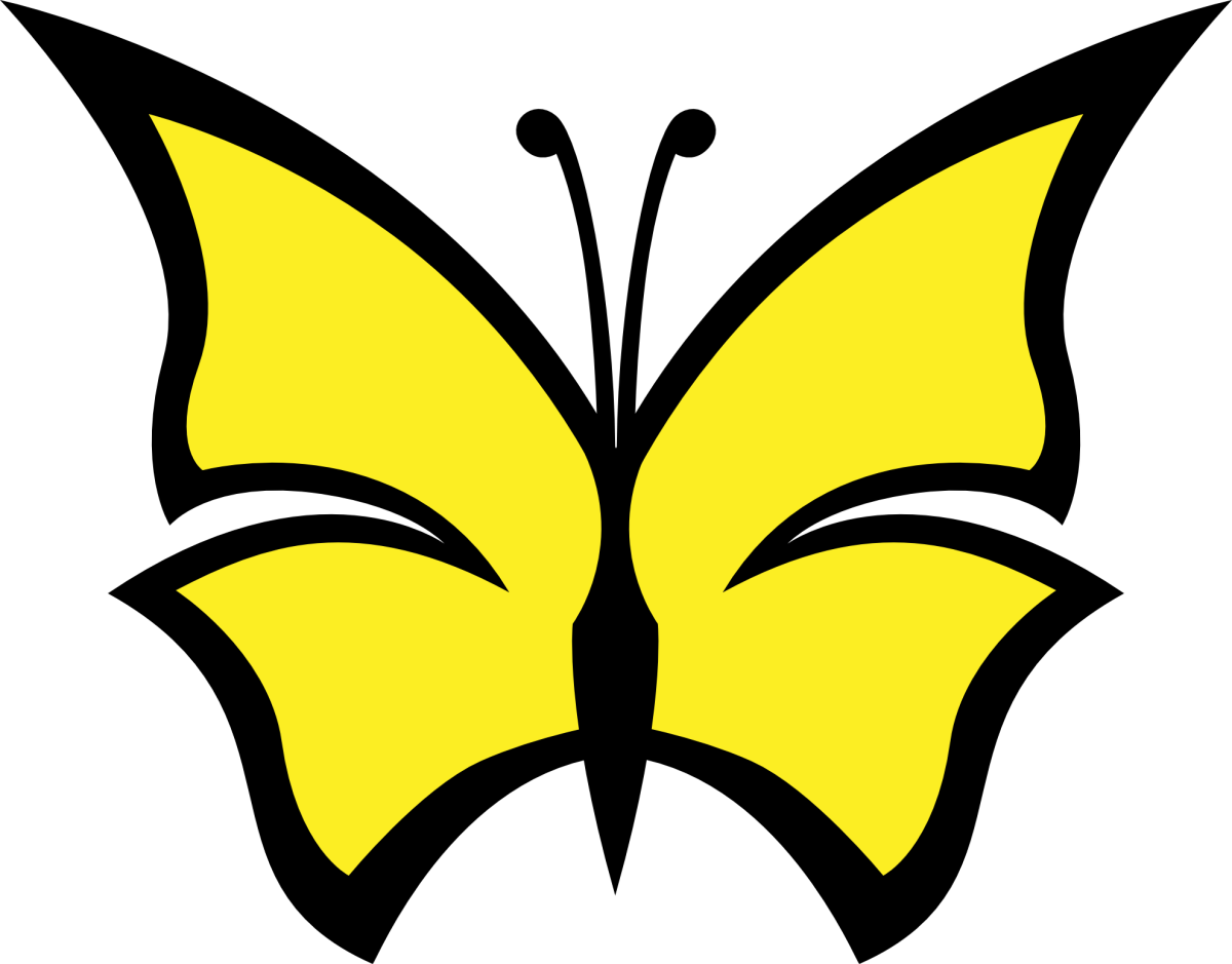 Желтая бабочка на белом фоне