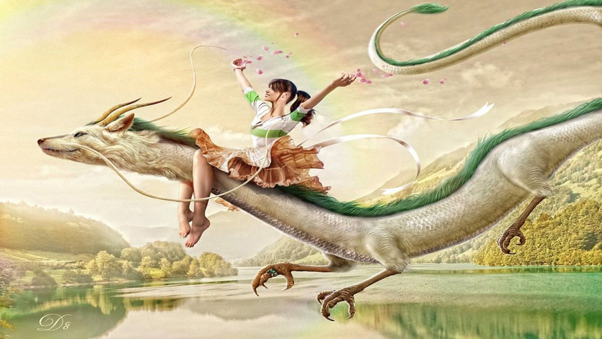 Летящий дракон и девочка