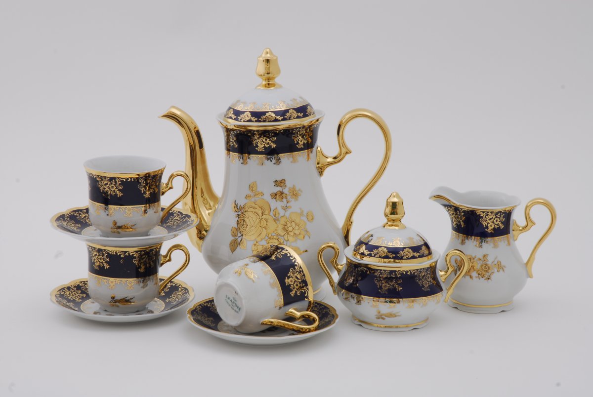 Чайный сервиз 12 персон кобальт Золотая роза Леандер
