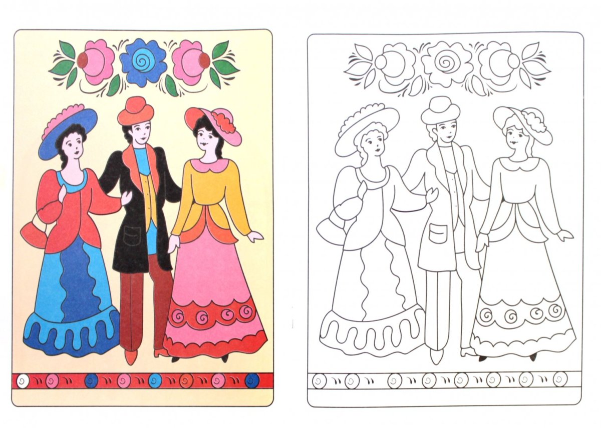 Раскраска народных промыслов Городецкая роспись