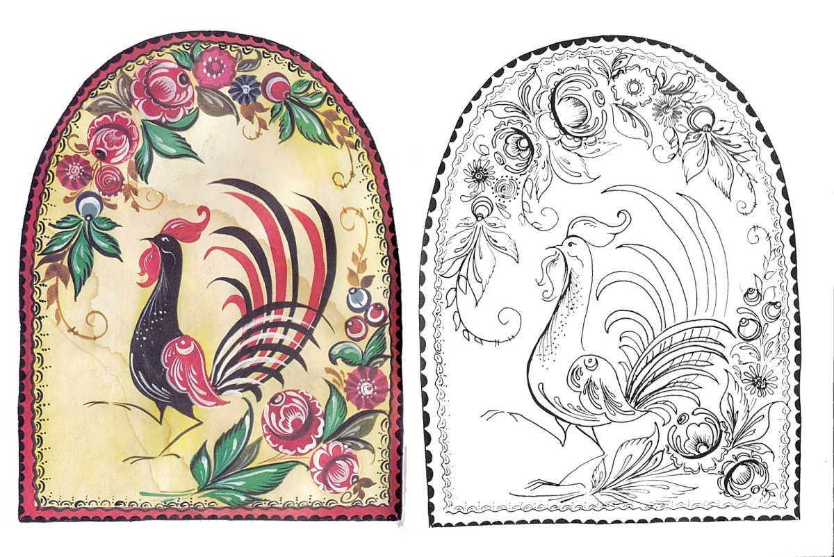 Элементы Городецкой и хохломской росписи