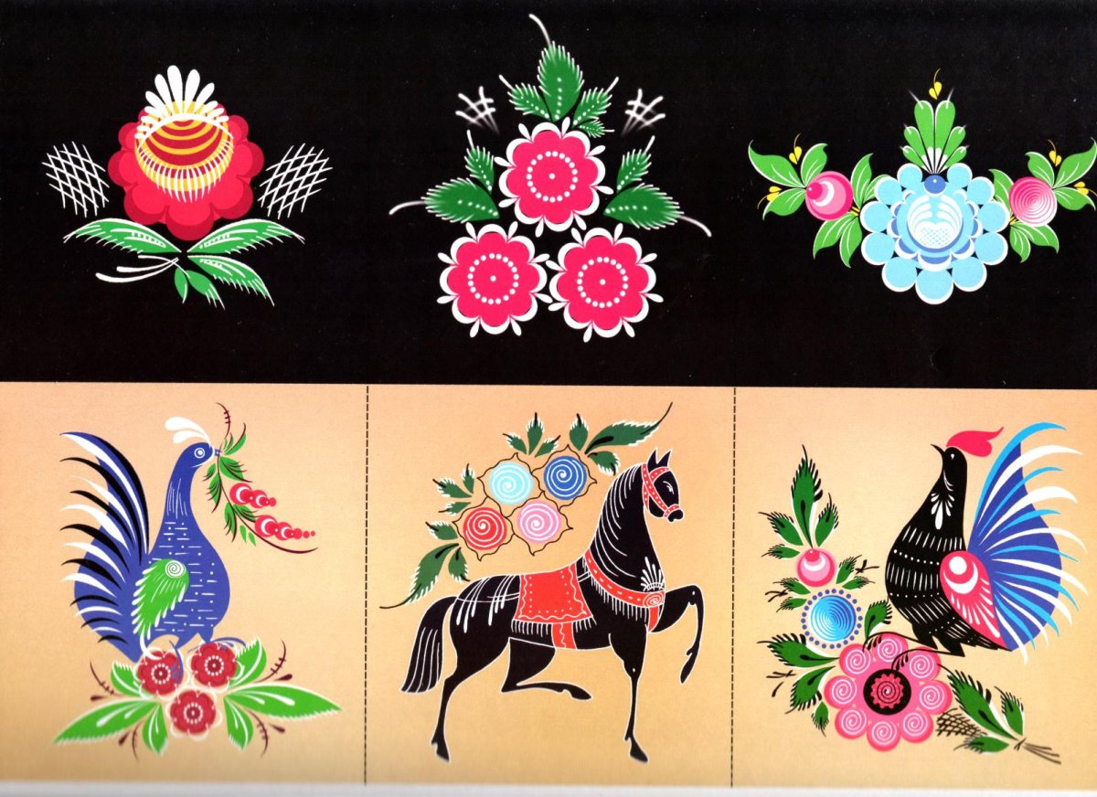 Городецкая роспись для детей Розан