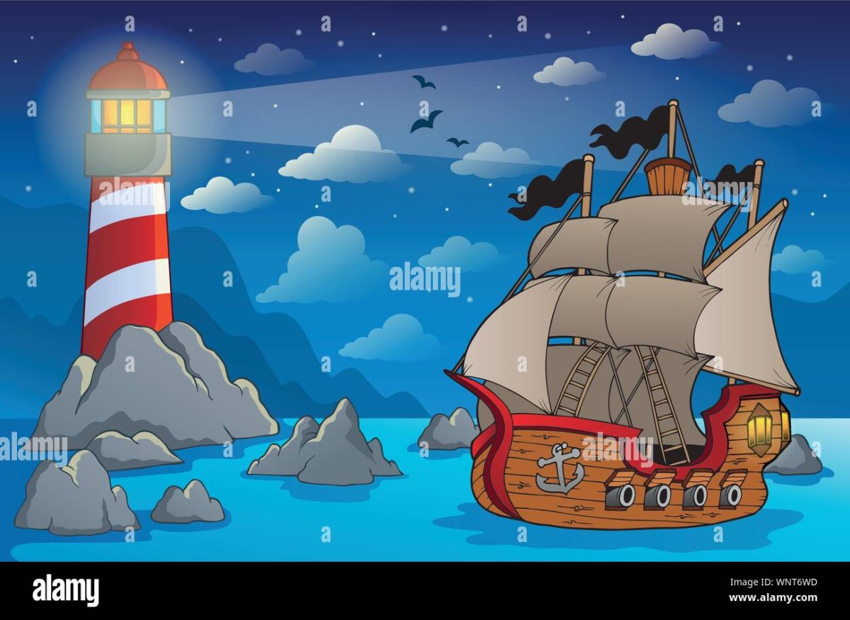 Корабль берег вектор