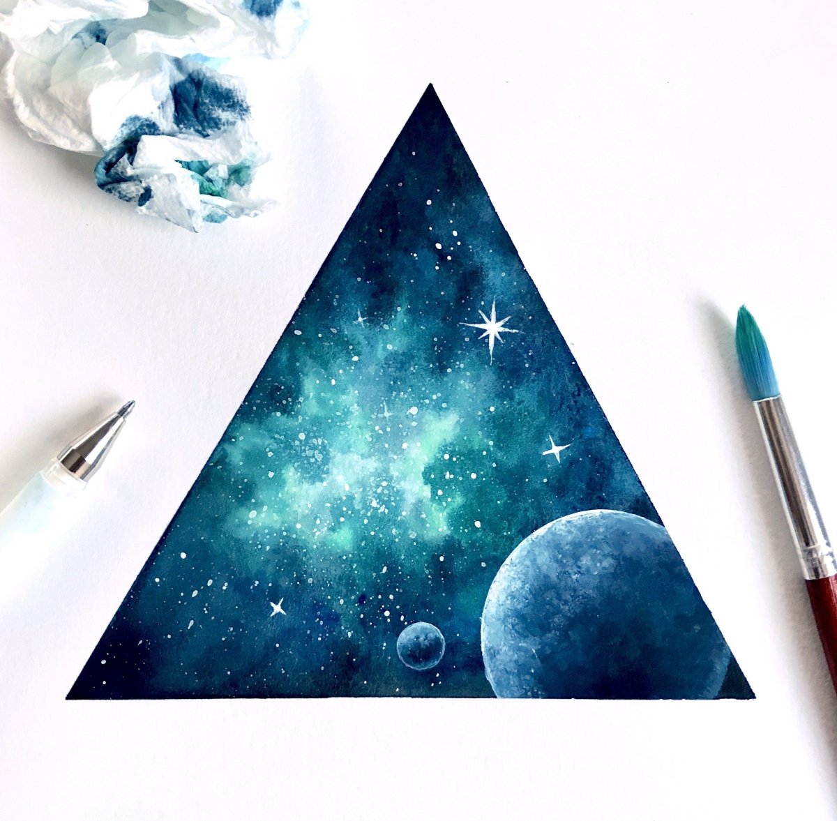 Космос акварельными карандашами