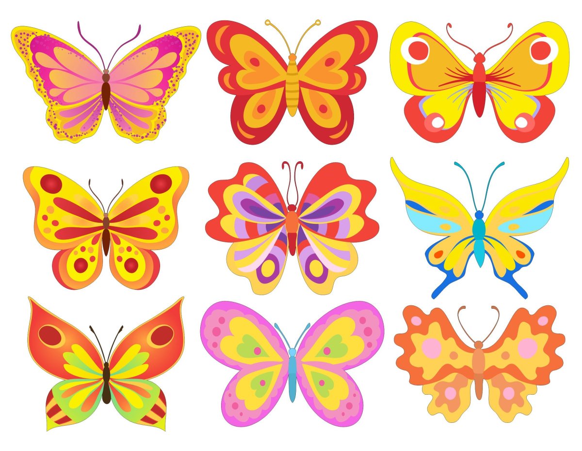 Бабочки трафарет цветные