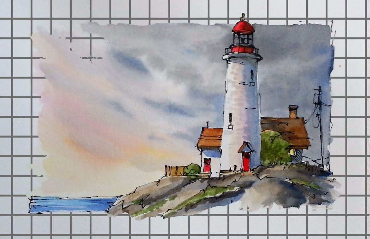 Акварель Маяк. Скетч Peter