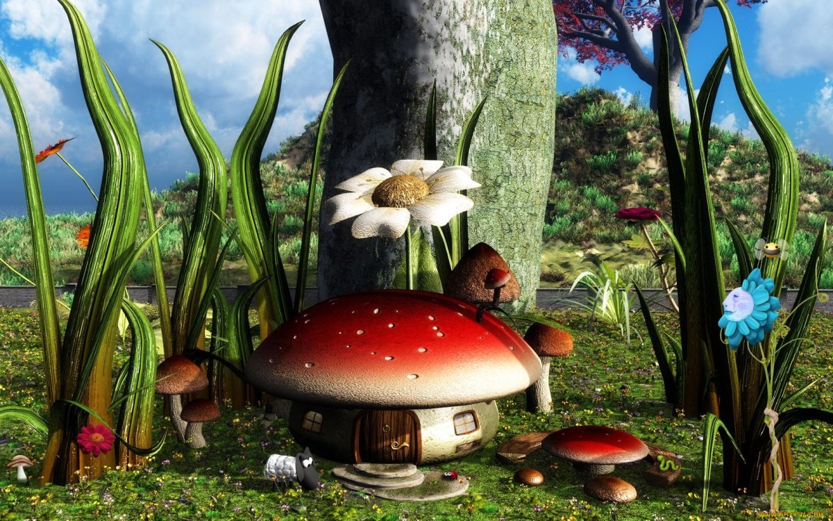 Сказочный лес с грибами