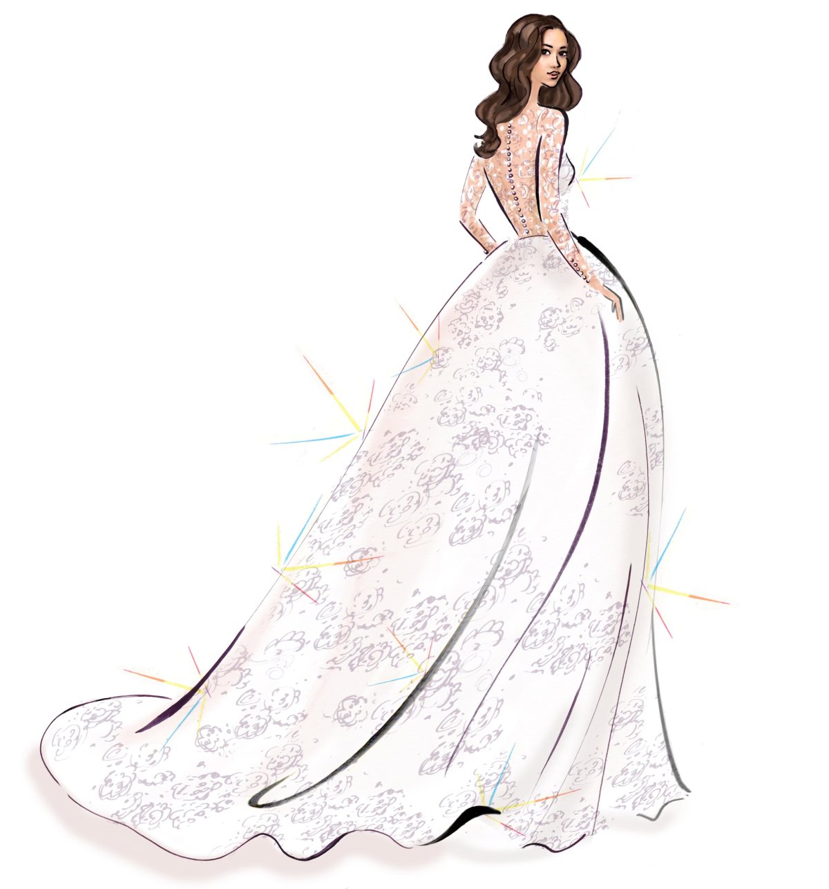 Нежная девушка в платье эскиз