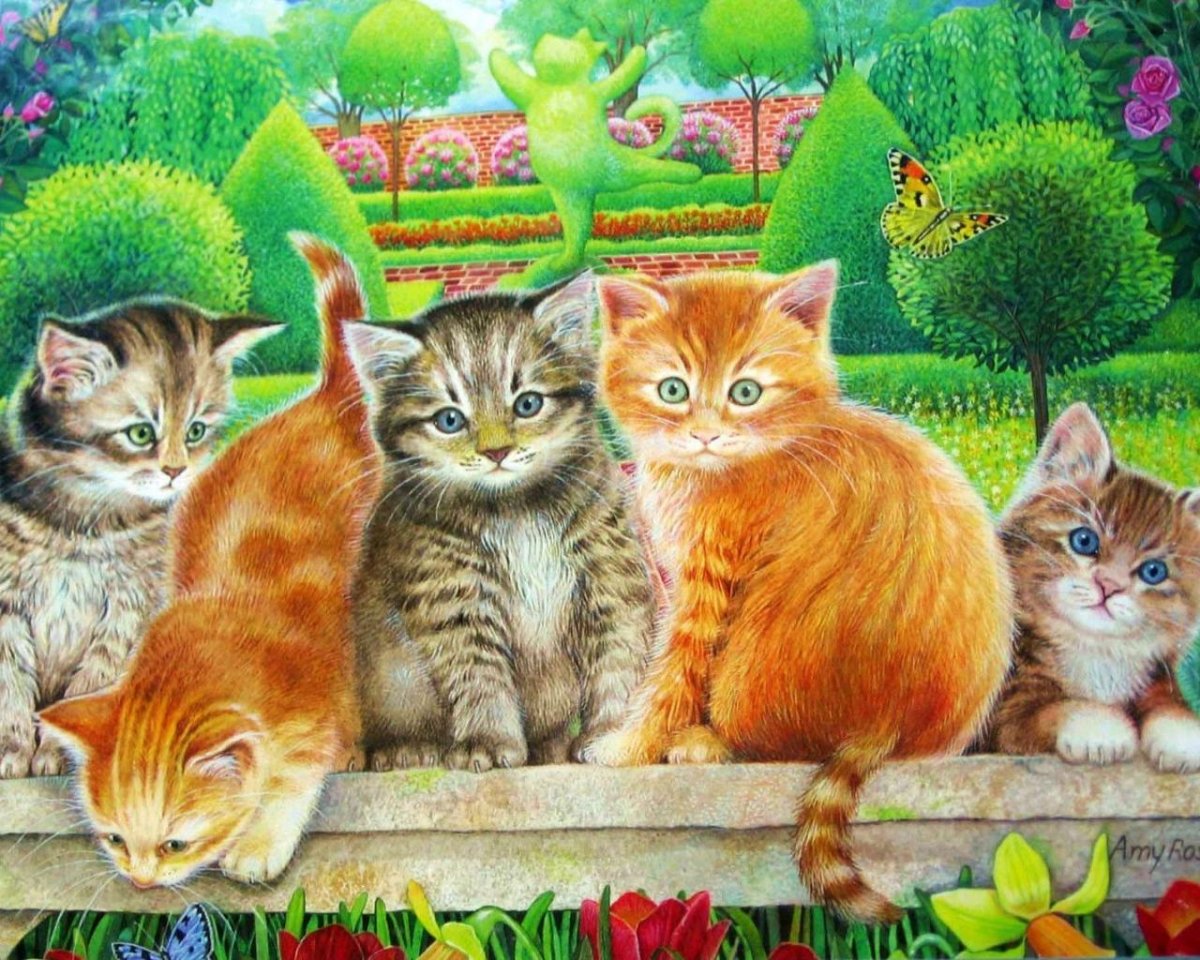 Картина по номерам котята в саду