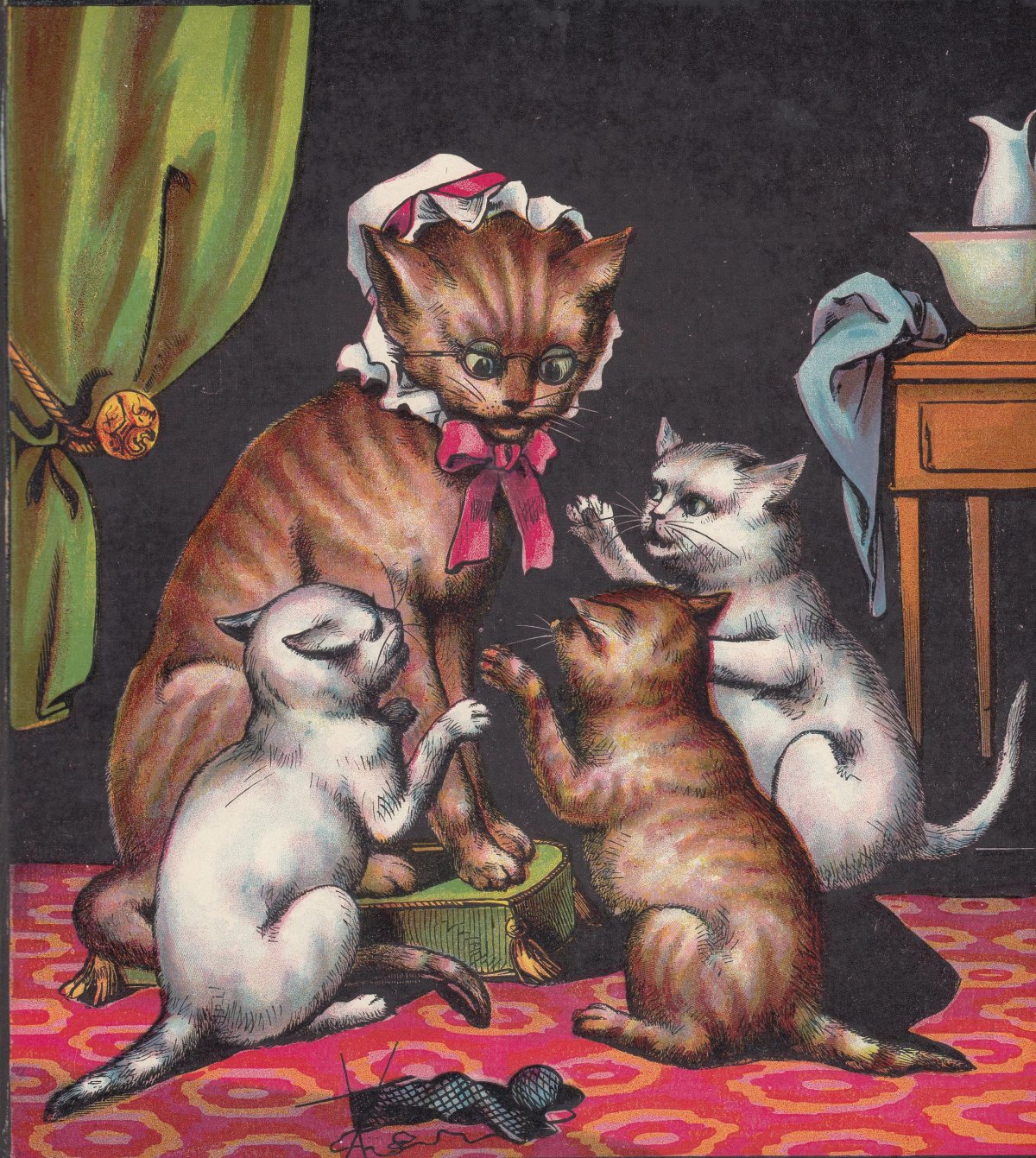 Кошка с котятами иллюстрация