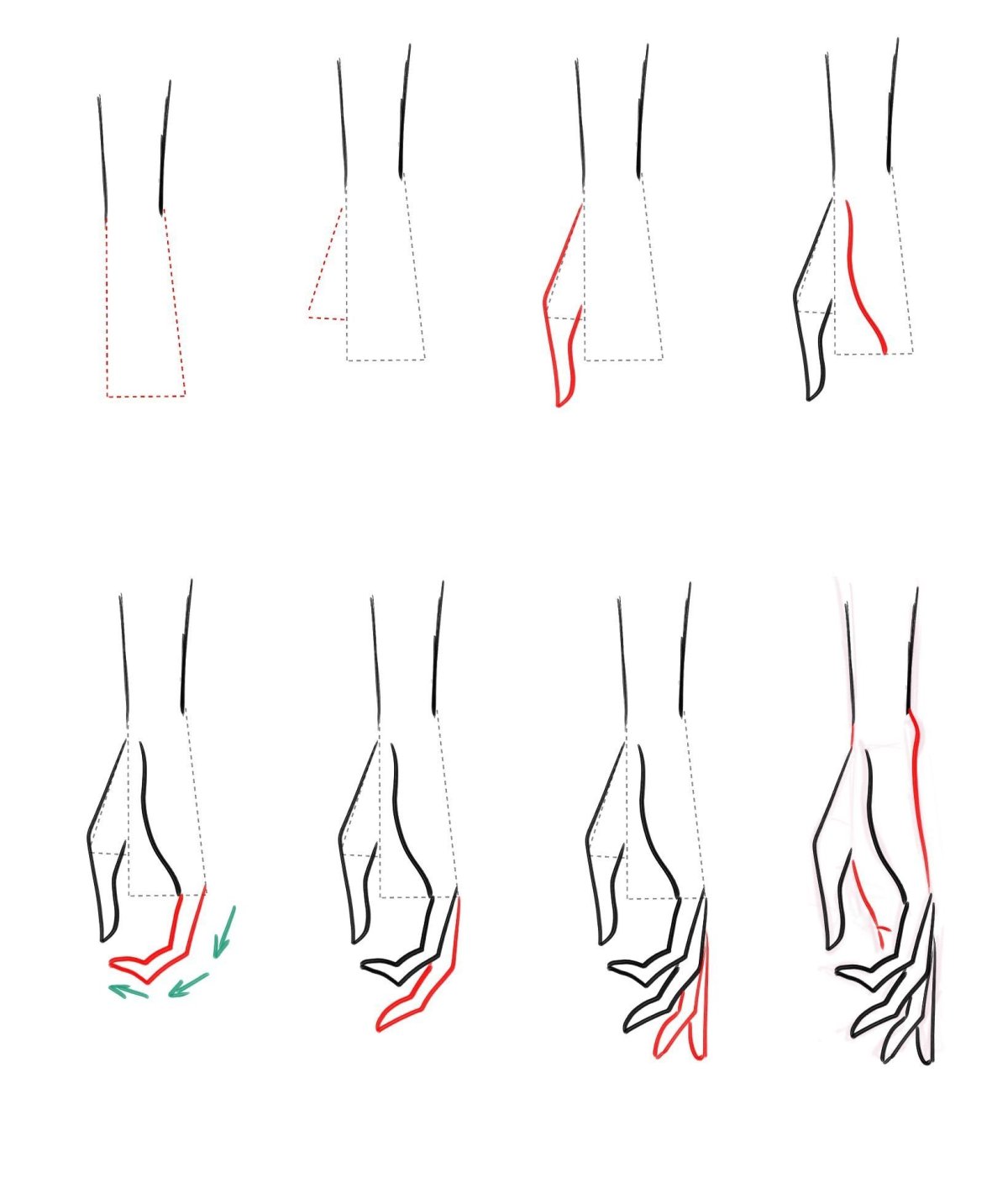 Этапы рисования рук